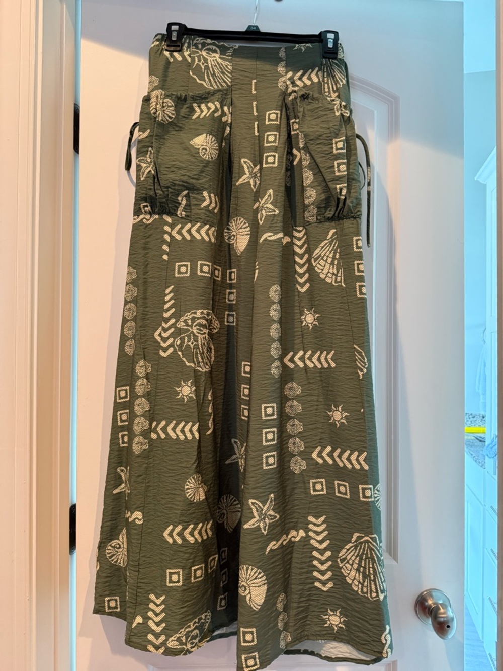 Millibon Olive Green Printed Palazzo Pants  with White Shell Motif